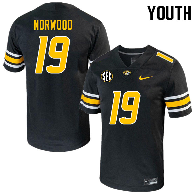 Youth #19 Dreyden Norwood Missouri Tigers College 2023 Football Stitched Jerseys Sale-Black - Click Image to Close